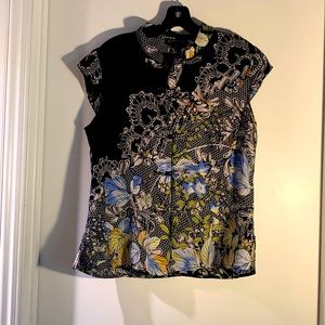 CITRON M 100% Silk-Washable cap sleeve blouse, vest, jacket.  “Frog” closure XC